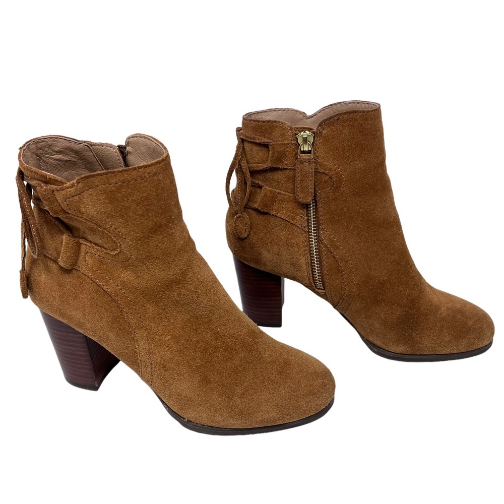Vionic Ronnie Brown Suede Leather Block Heel Zip Up Comfort Ankle Boots Size 6.5